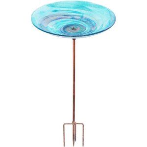 Outdoor BirdBath Glass Bird Bath Garden Bird Feeder with Metal Stake